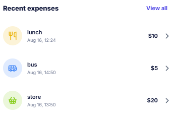 Paydura recent expenses screen